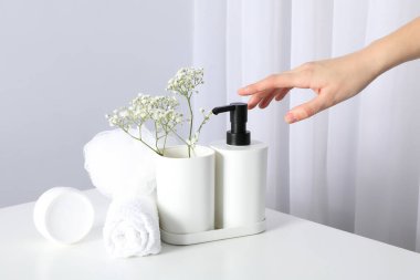 Concept of bath accessories, different bath supplies