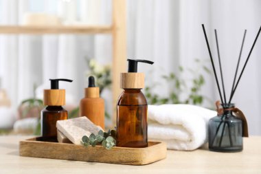 Concept of bath accessories, different bath supplies