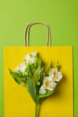 Concept of spring shopping and season sale, top view