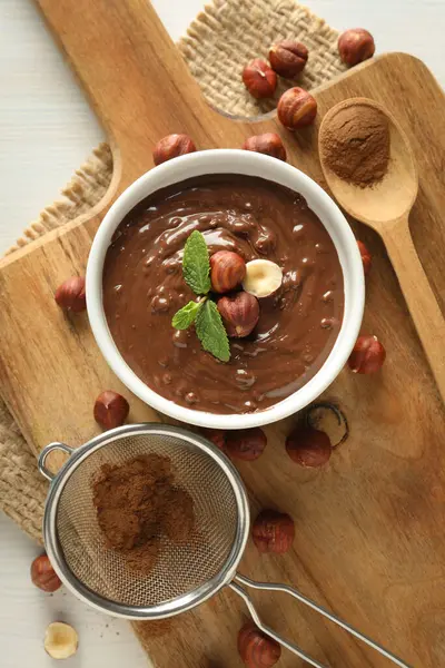 Concept of sweet food, chocolate cream, top view