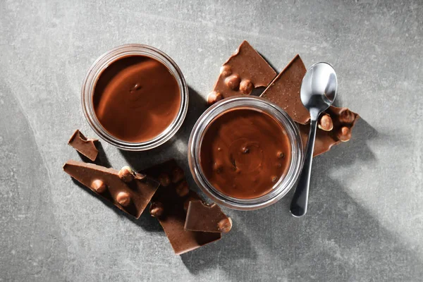 Concept of sweet food, chocolate cream, top view