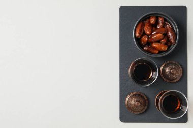 Concept of tasty food, dates, space for text