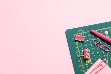 Concept of accessories for patchwork, cutting mat, space for text