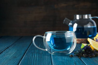 Concept of tasty hot drink, Anchan tea, space for text