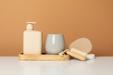 Concept of bath accessories, different bath supplies