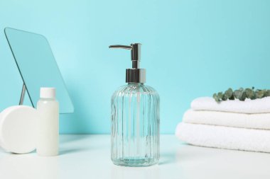 Concept of bath accessories, different bath supplies