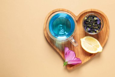 Concept of tasty hot drink, Anchan tea, space for text