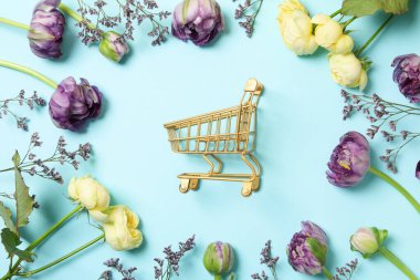 Concept of spring shopping and season sale, top view