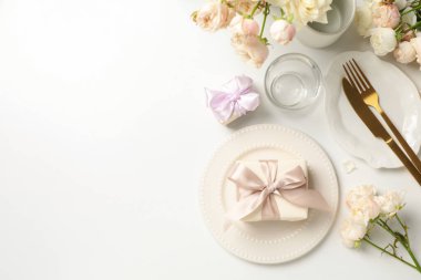 Concept of spring season table setting, space for text