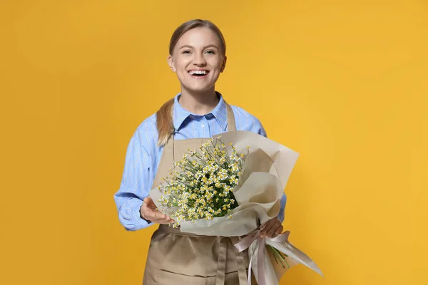 Concept of floral shop, delivery and florist with young woman