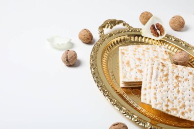 Concept of jewish Passover holiday, space for text