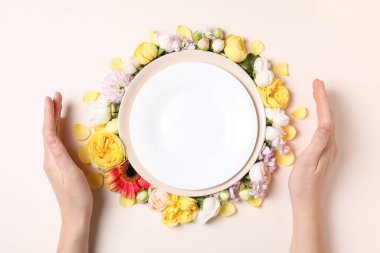 Concept of spring season table setting, space for text