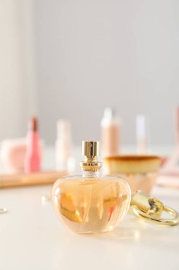 Concept of cosmetic and different female accessories, space for text