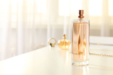 Concept of cosmetic and different female accessories, space for text