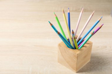 Concept of supplies for drawing - Colorful pencils