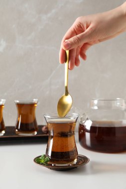 Concept of traditional turkish brewed hot drink - tea