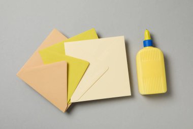Concept of different office stationery with glue
