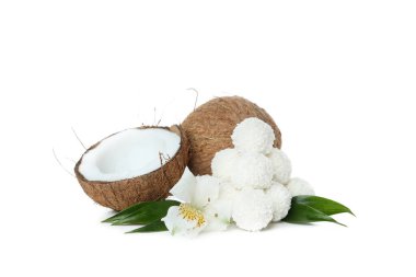 Tasty coconut candies isolated on white background