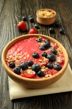 Concept of delicious food with smoothie with different ingredients, close up