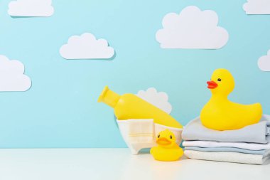 Concept of child bodycare, child cosmetic, space for text