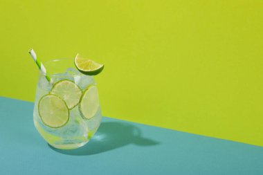 Glass of mojito, delicious fresh summer cocktail, space for text