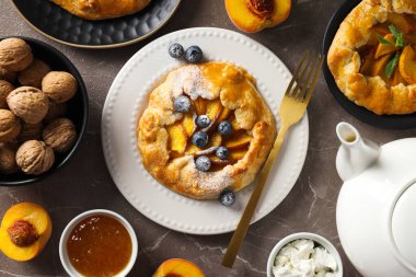Fruit galette, composition for tasty food concept, top view
