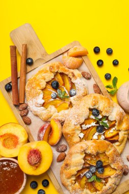 Fruit galette, composition for tasty food concept, top view