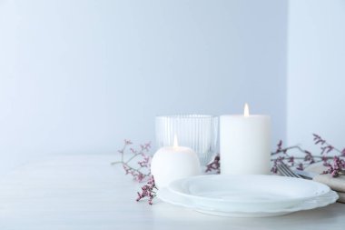 Concept of spring season table setting, space for text