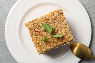 Concept of delicious sweet food - honey cake, top view