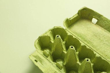 Empty box for eggs on green background