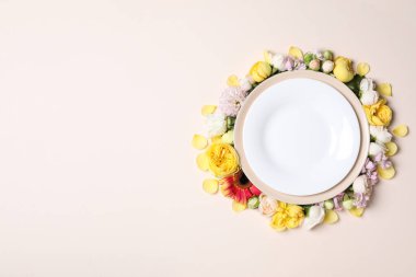 Concept of spring season table setting, space for text