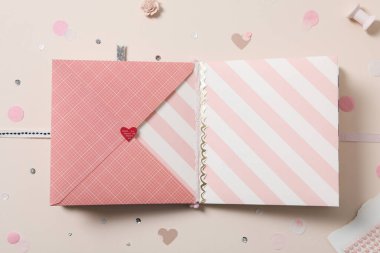 Concept of scrapbooking, scrapbooking for holiday, hobby concept, space for text