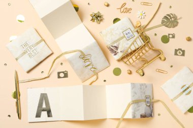 Concept of scrapbooking, scrapbooking for holiday, hobby concept, top view