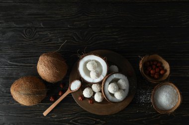 Lezzetli tatlı kavramı, hindistan cevizi şekeri, metin için alan