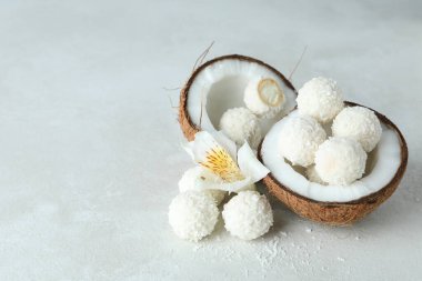 Lezzetli tatlı kavramı, hindistan cevizi şekeri, metin için alan