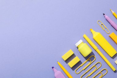 Concept of different stationery accessories, stationery accessories for office work