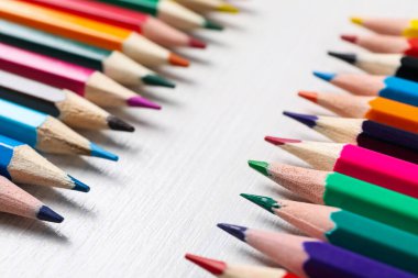 Concept of supplies for drawing - Colorful pencils
