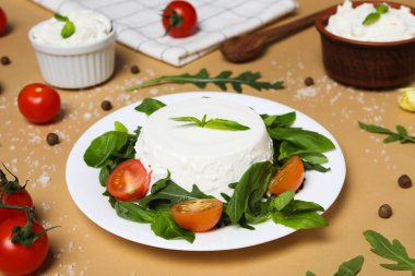 Concept of tasty dairy product - ricotta cheese