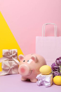 Concept of saving money for easter holidays, space for text