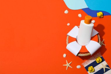 Concept of summer skin care accessories, space for text