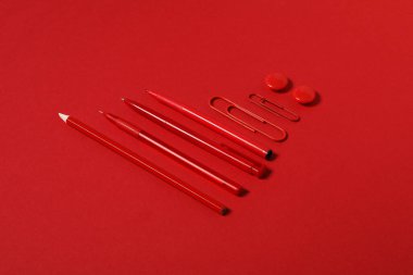 Concept of different stationery accessories, stationery accessories for office work