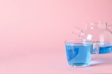 Concept of tasty hot drink, Anchan tea, space for text