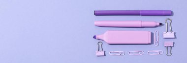 Concept of different stationery accessories, stationery accessories for office work