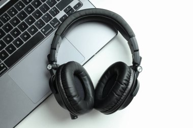 Concept of listening audio, music with headphones