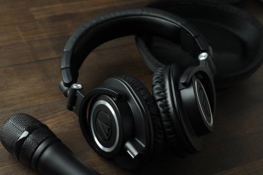 Concept of listening audio, music with headphones