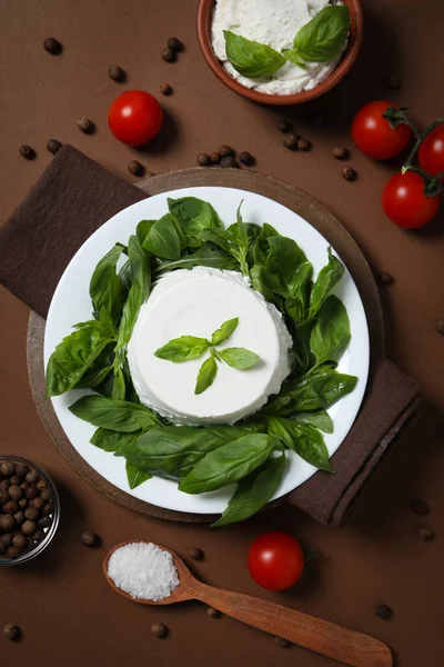 Concept Tasty Dairy Product Ricotta Cheese Top View — Foto de Stock