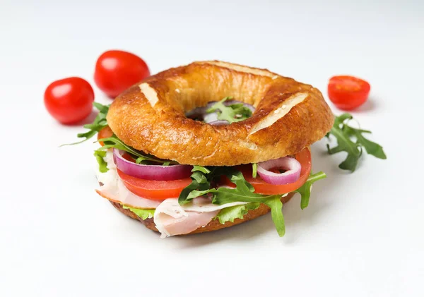 Begreppet Läcker Mat Välsmakande Bagelsmörgås — Stockfoto