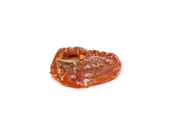 Conceito Comida Saborosa Delicioso Tomate Seco Isolado Fundo Branco — Fotografia de Stock