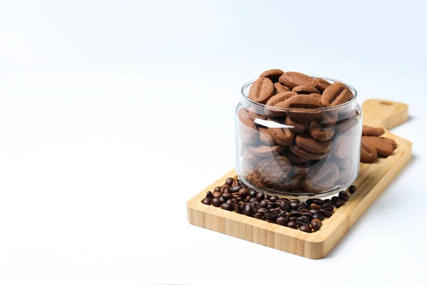Concept Tasty Snack Hot Drink Cookies Shape Coffee Seeds — Stock fotografie