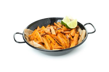 Fried sweet potato, isolated on white background